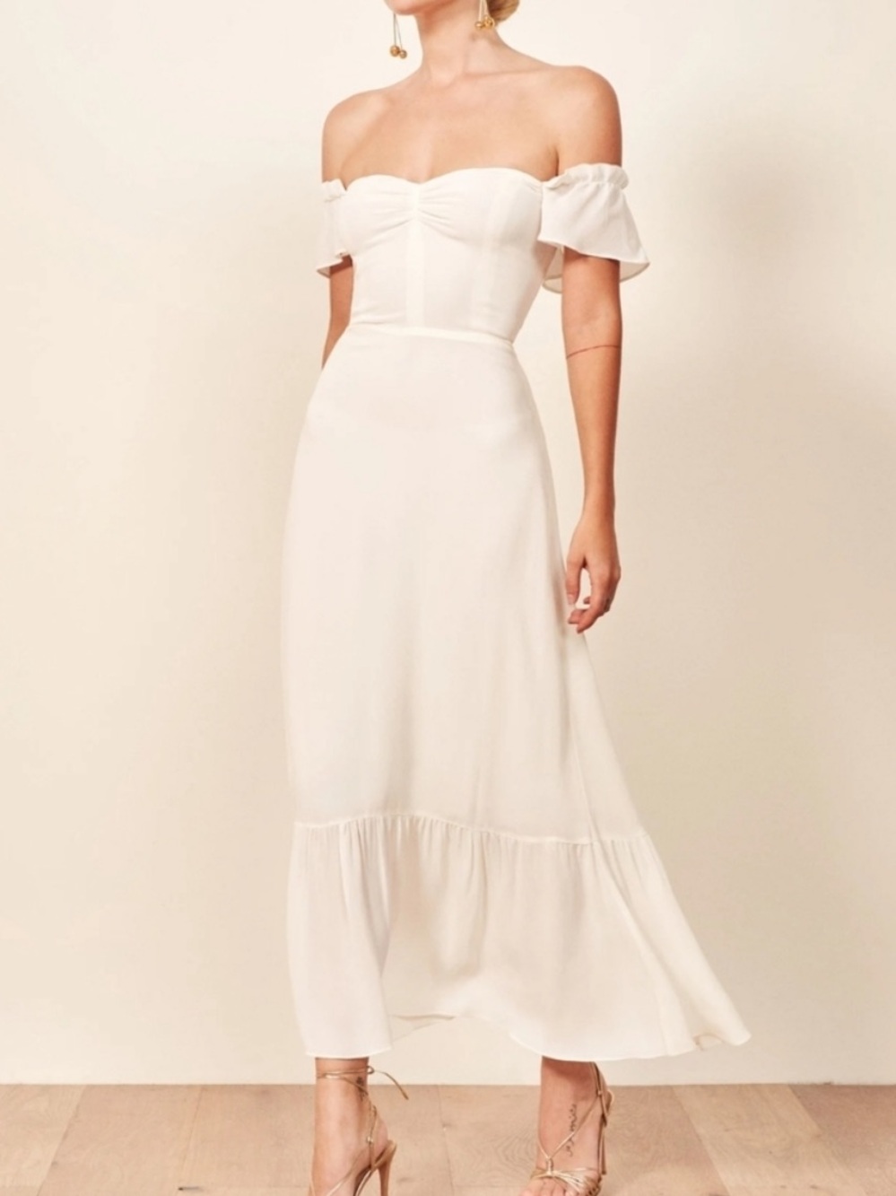 Reformation White Butterfly Dress Off Shoulder Maxi